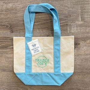 Trader Joe's Pastel Blue and Cream Tote Bag